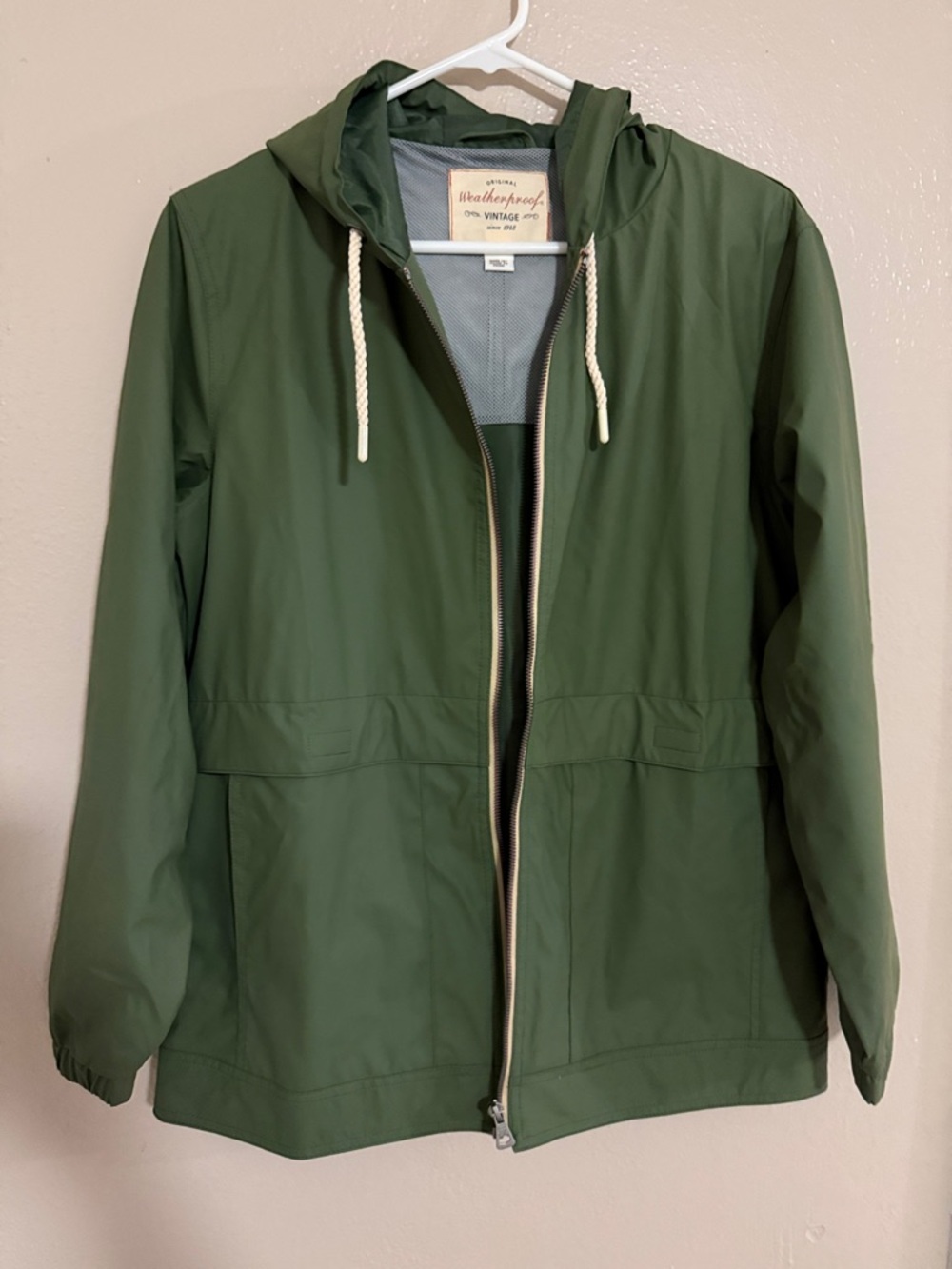 Weatherproof Olive Green Hooded Windbreaker Jacket